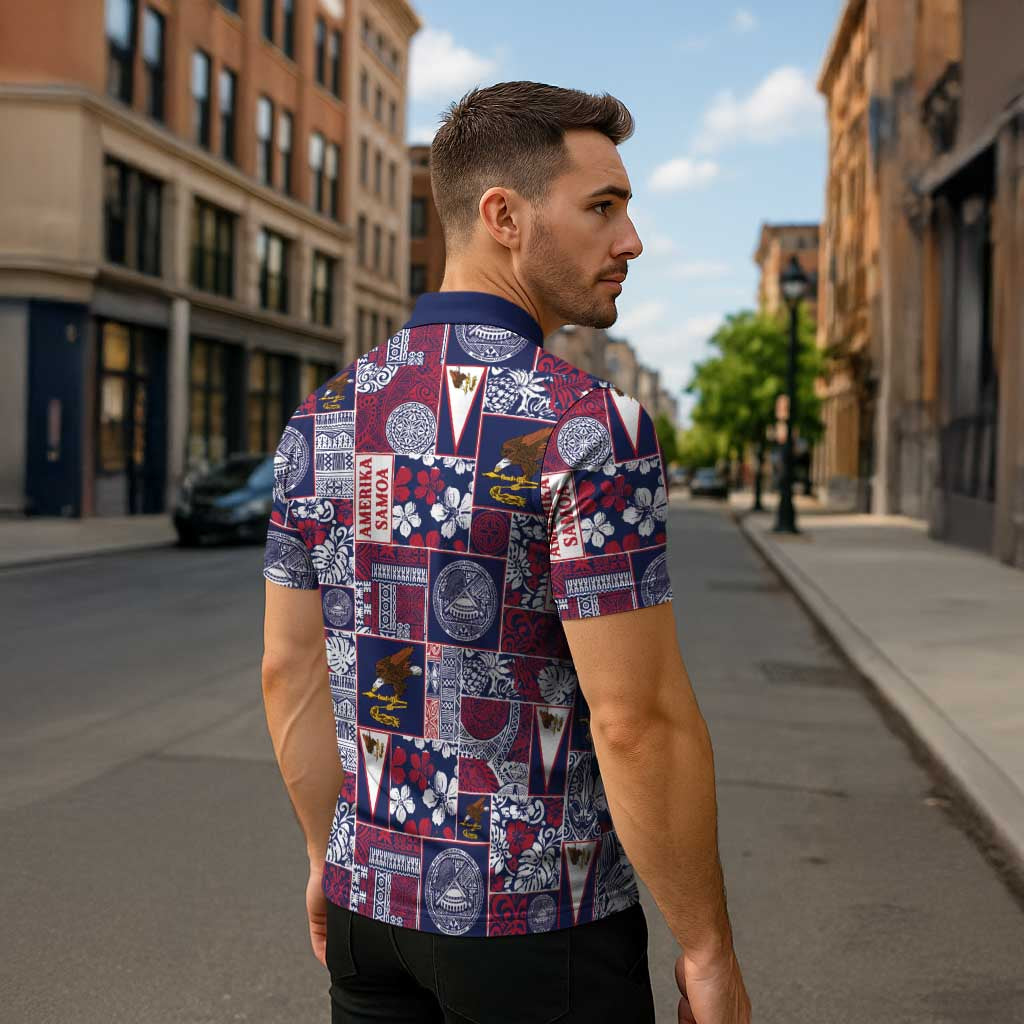 Manuia le Kerisimasi American Samoa Zipper Polo Shirt Pacific Patchwork Xmas Vibes LT9 - Polynesian Pride
