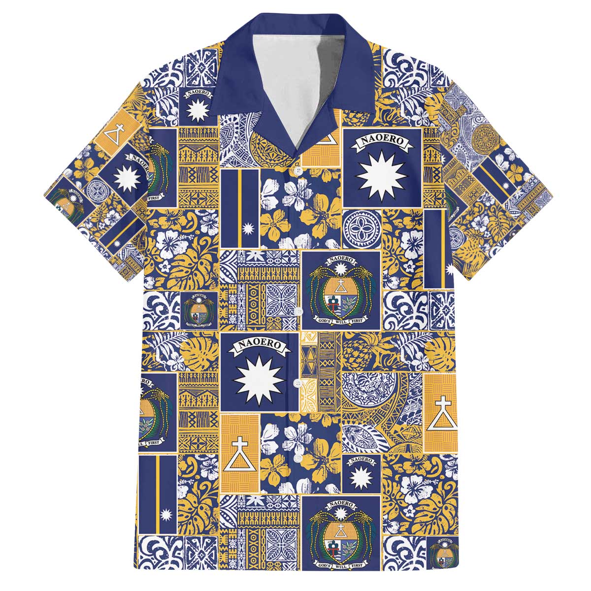 Ekamawir omo Nauru Family Matching Off The Shoulder Long Sleeve Dress and Hawaiian Shirt Pacific Patchwork Xmas Vibes - Polynesian Pride