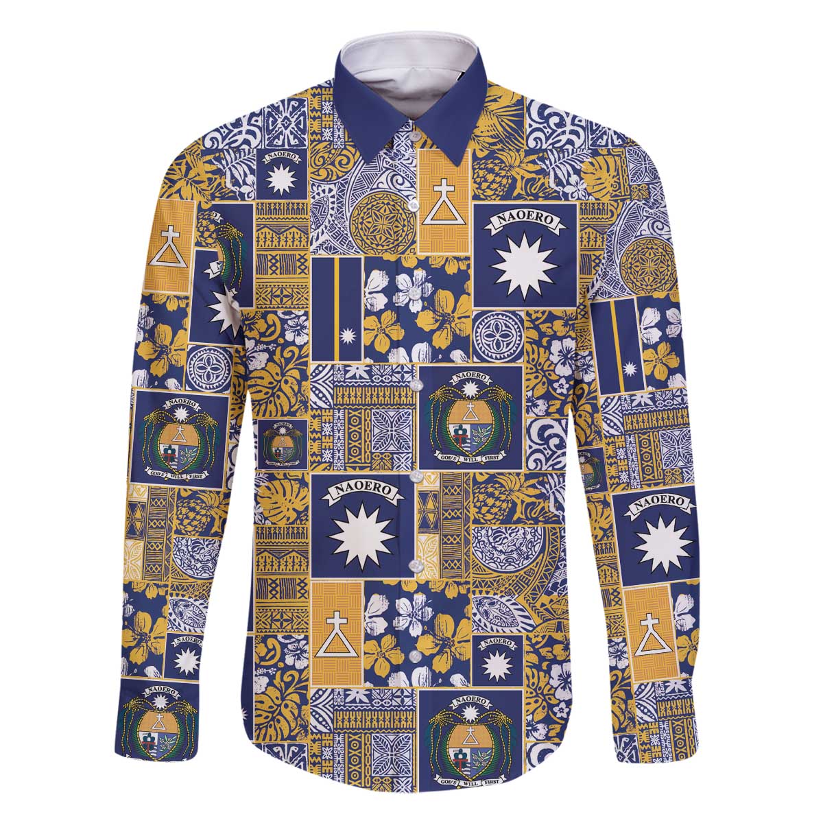 Ekamawir omo Nauru Family Matching Off The Shoulder Long Sleeve Dress and Hawaiian Shirt Pacific Patchwork Xmas Vibes - Polynesian Pride