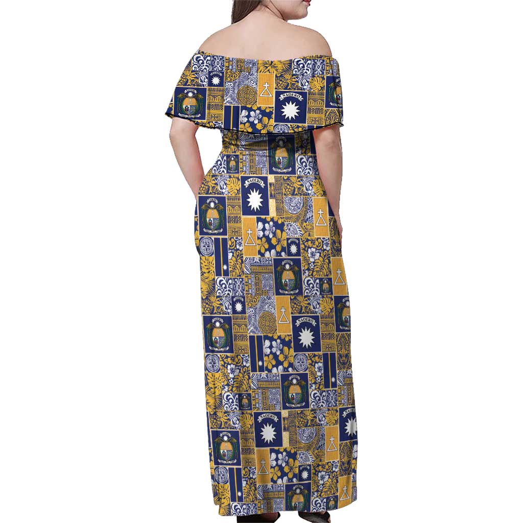 Ekamawir omo Nauru Family Matching Off Shoulder Maxi Dress and Hawaiian Shirt Pacific Patchwork Xmas Vibes - Polynesian Pride