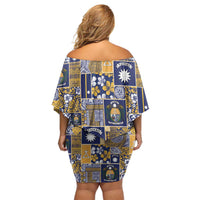 Ekamawir omo Nauru Family Matching Off Shoulder Short Dress and Hawaiian Shirt Pacific Patchwork Xmas Vibes - Polynesian Pride