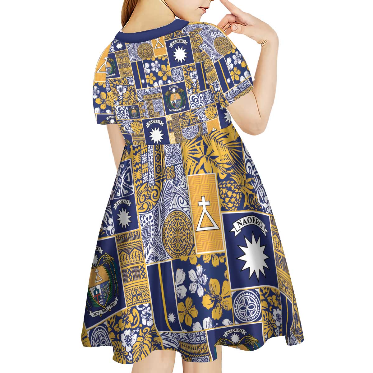 Ekamawir omo Nauru Kid Short Sleeve Dress Pacific Patchwork Xmas Vibes - Polynesian Pride