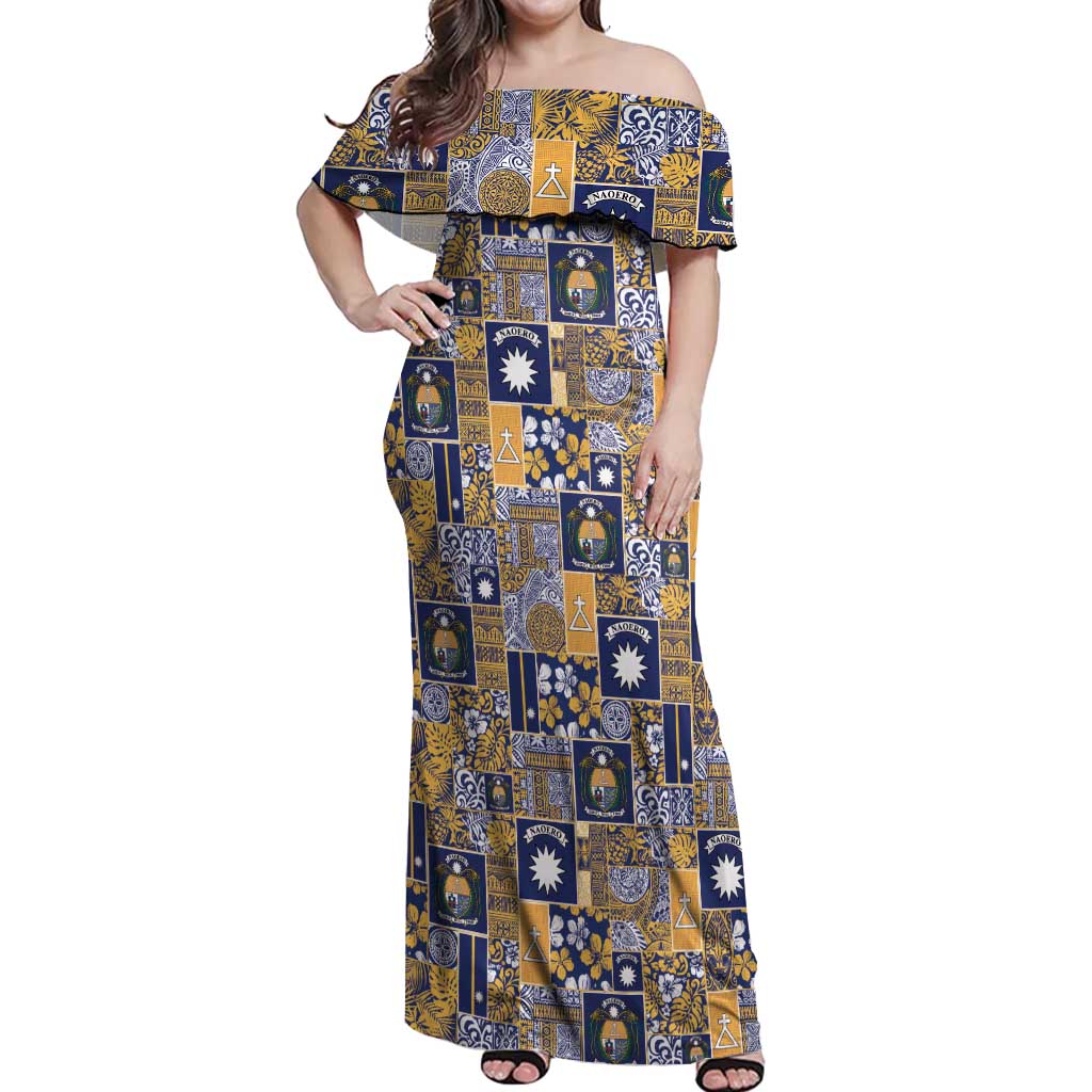 Ekamawir omo Nauru Off Shoulder Maxi Dress Pacific Patchwork Xmas Vibes - Polynesian Pride