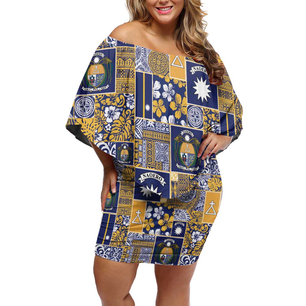 Ekamawir omo Nauru Off Shoulder Short Dress Pacific Patchwork Xmas Vibes - Polynesian Pride