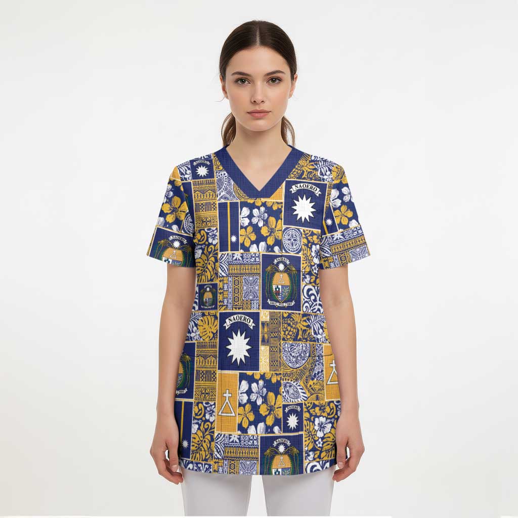 Ekamawir omo Nauru Scrub Top Pacific Patchwork Xmas Vibes - Polynesian Pride