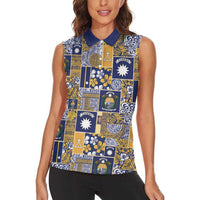Ekamawir omo Nauru Women Sleeveless Polo Shirt Pacific Patchwork Xmas Vibes - Polynesian Pride