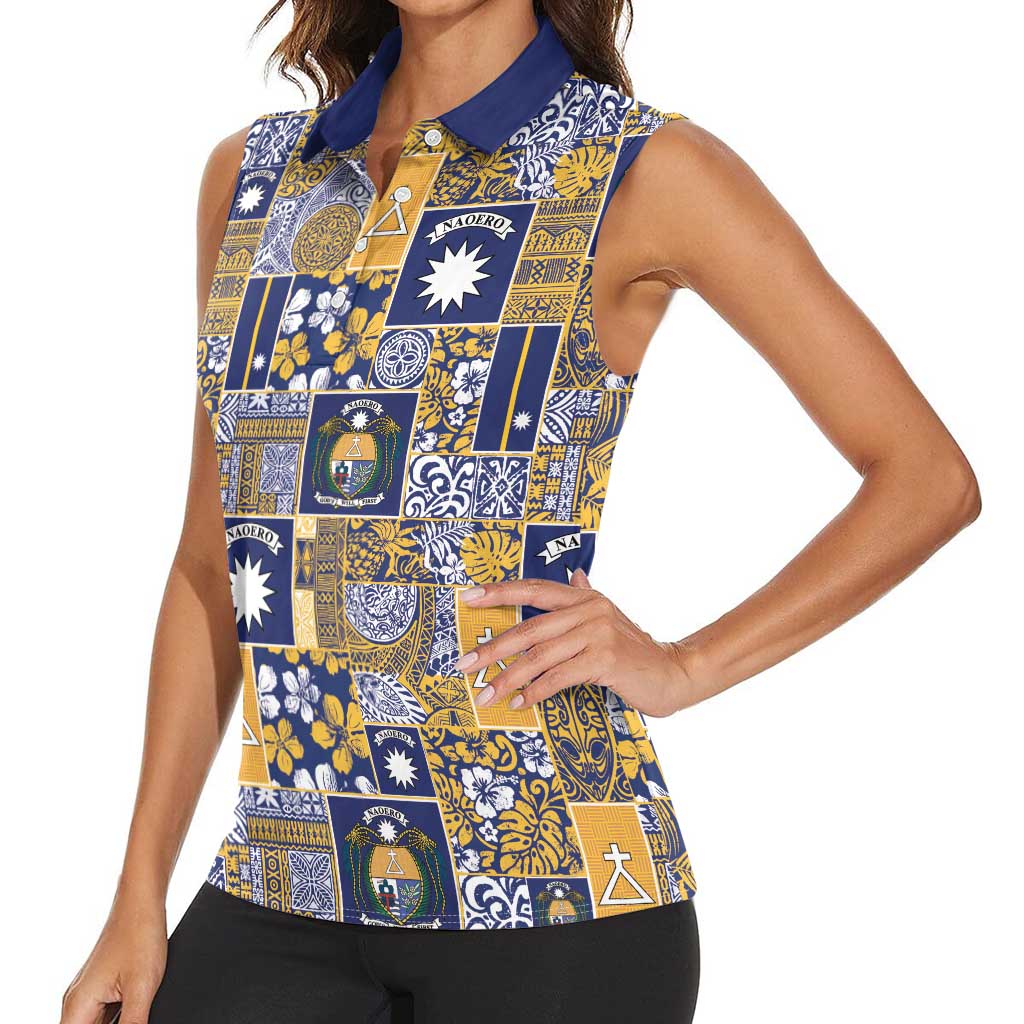 Ekamawir omo Nauru Women Sleeveless Polo Shirt Pacific Patchwork Xmas Vibes - Polynesian Pride