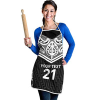 New Zealand Black Fern Custom Apron Maori Tukutuku Black-white Motif - Polynesian Pride