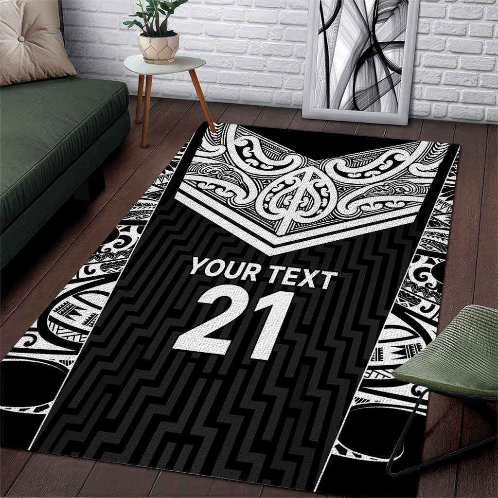 New Zealand Black Fern Custom Area Rug Maori Tukutuku Black-white Motif