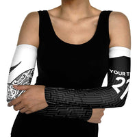 New Zealand Black Fern Custom Arm Sleeves Maori Tukutuku Black-white Motif - Polynesian Pride