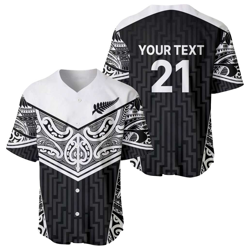 New Zealand Black Fern Custom Baseball Jersey Maori Tukutuku Black-white Motif