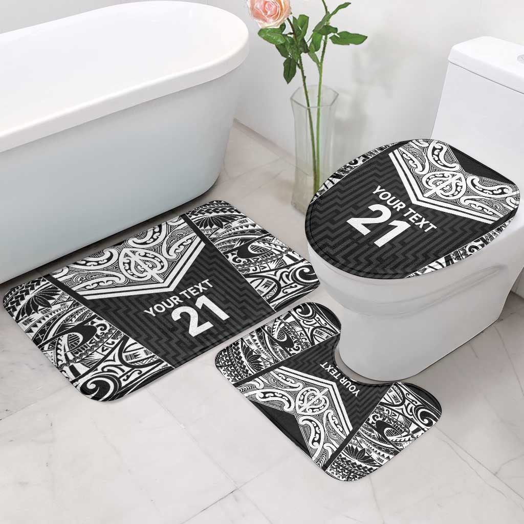 New Zealand Black Fern Custom Bathroom Set Maori Tukutuku Black-white Motif - Polynesian Pride
