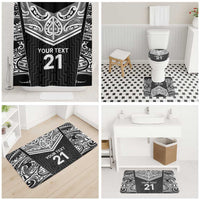 New Zealand Black Fern Custom Bathroom Set Maori Tukutuku Black-white Motif - Polynesian Pride