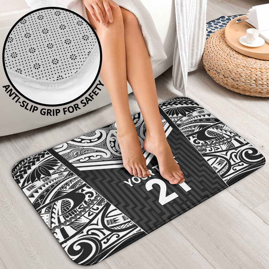 New Zealand Black Fern Custom Bathroom Set Maori Tukutuku Black-white Motif - Polynesian Pride