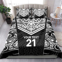 New Zealand Black Fern Custom Bedding Set Maori Tukutuku Black-white Motif