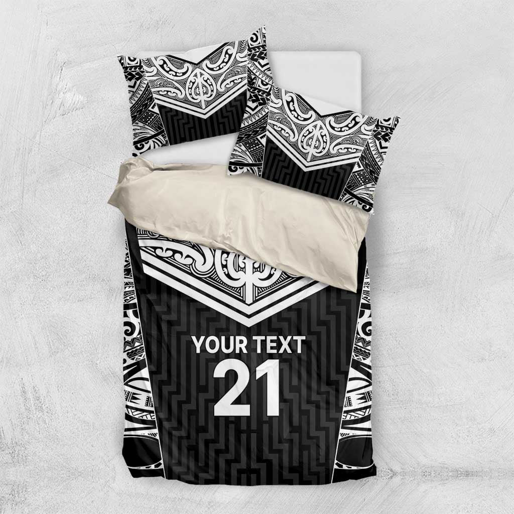 New Zealand Black Fern Custom Bedding Set Maori Tukutuku Black-white Motif