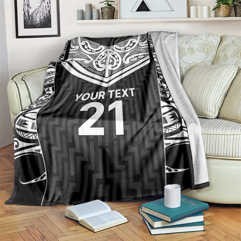 New Zealand Black Fern Custom Blanket Maori Tukutuku Black-white Motif