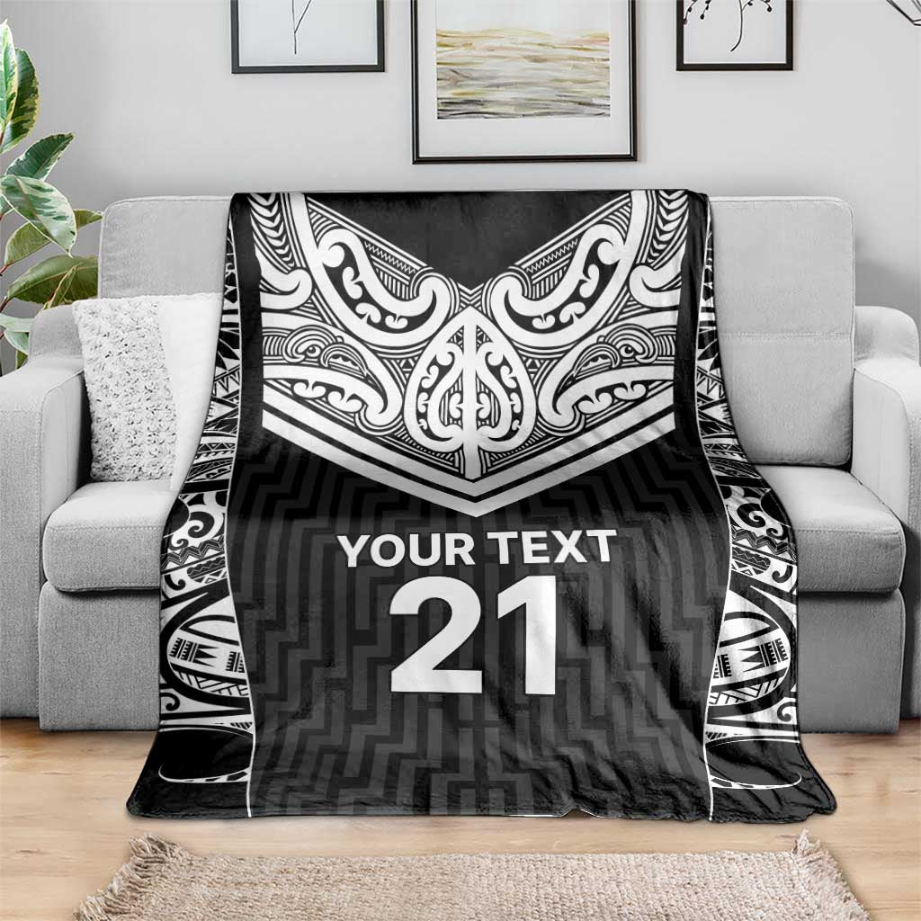 New Zealand Black Fern Custom Blanket Maori Tukutuku Black-white Motif