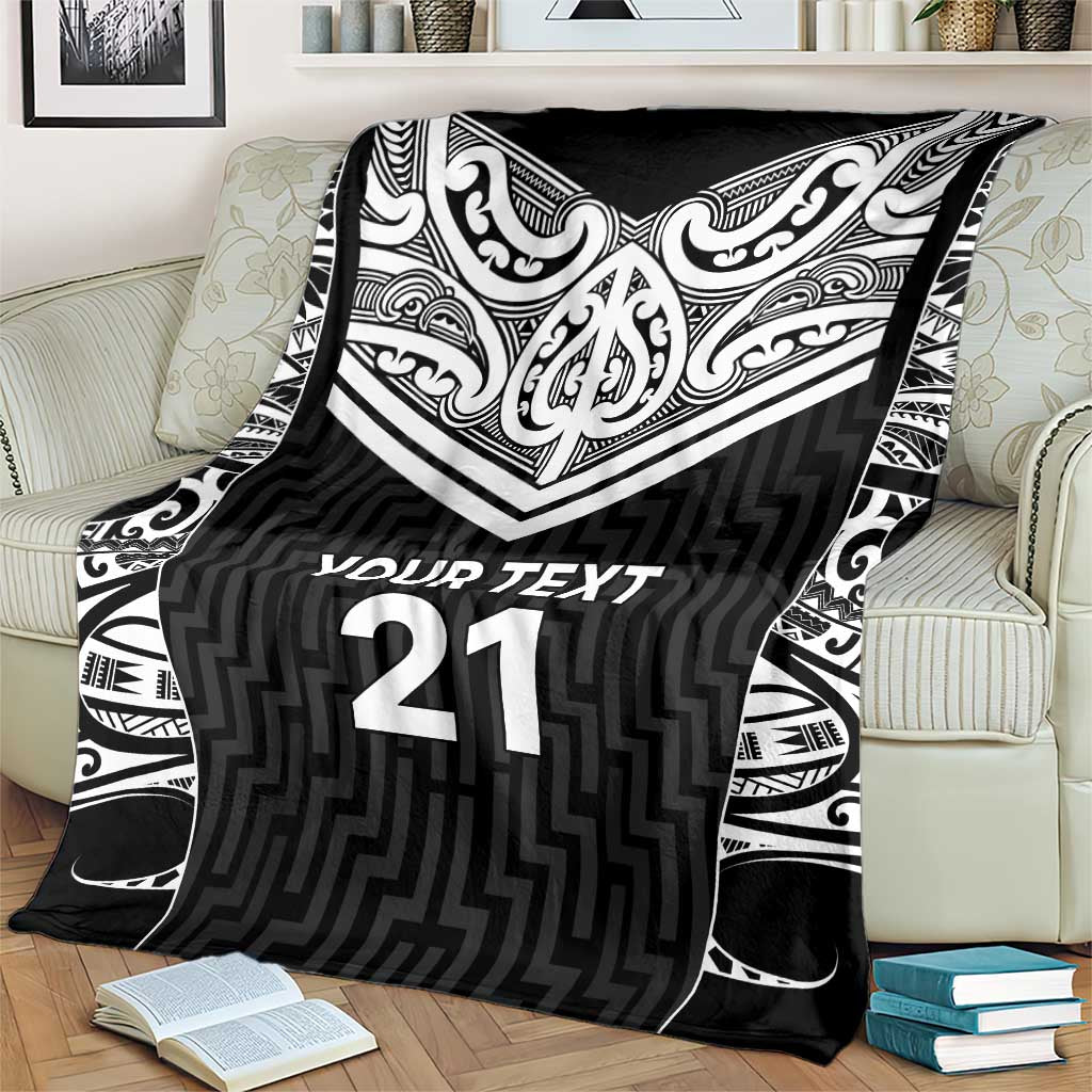 New Zealand Black Fern Custom Blanket Maori Tukutuku Black-white Motif