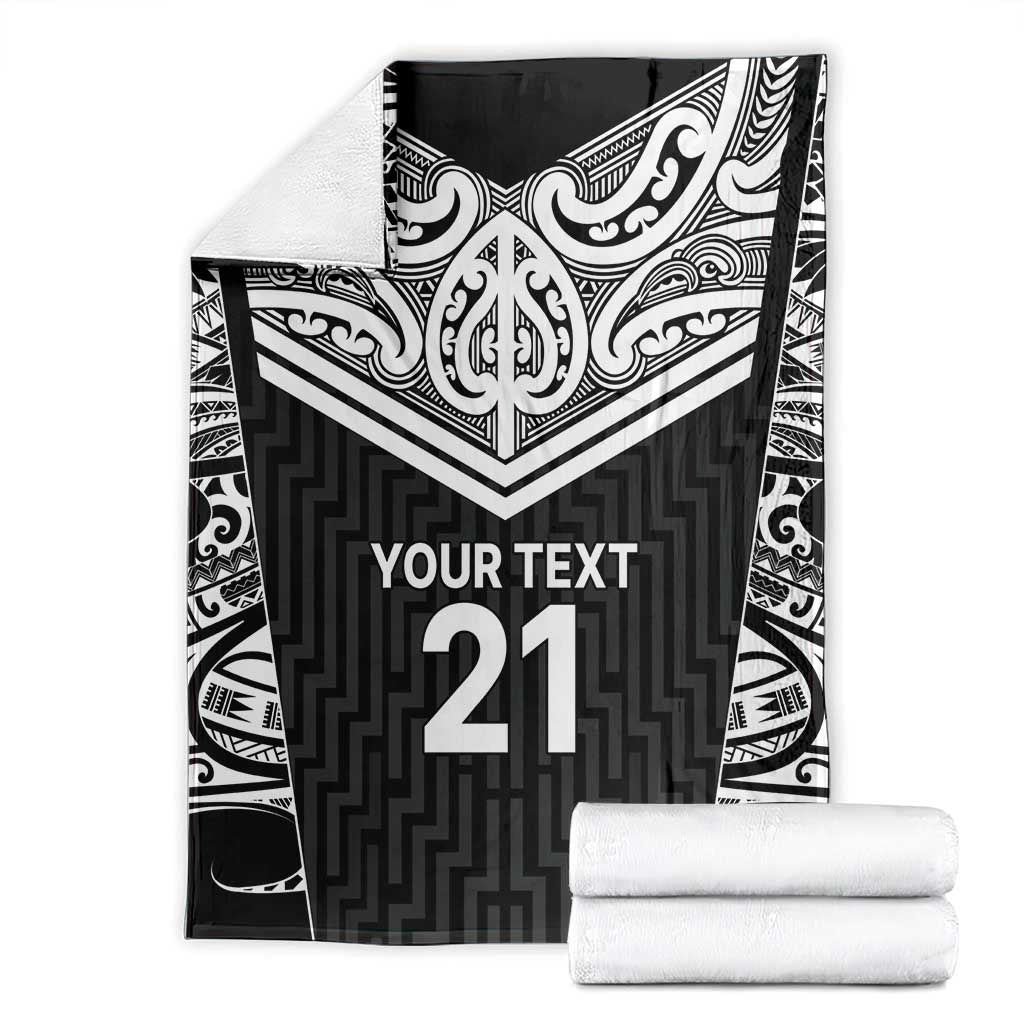 New Zealand Black Fern Custom Blanket Maori Tukutuku Black-white Motif