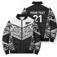 New Zealand Black Fern Custom Bomber Puffer Jacket Maori Tukutuku Black-white Motif - Polynesian Pride