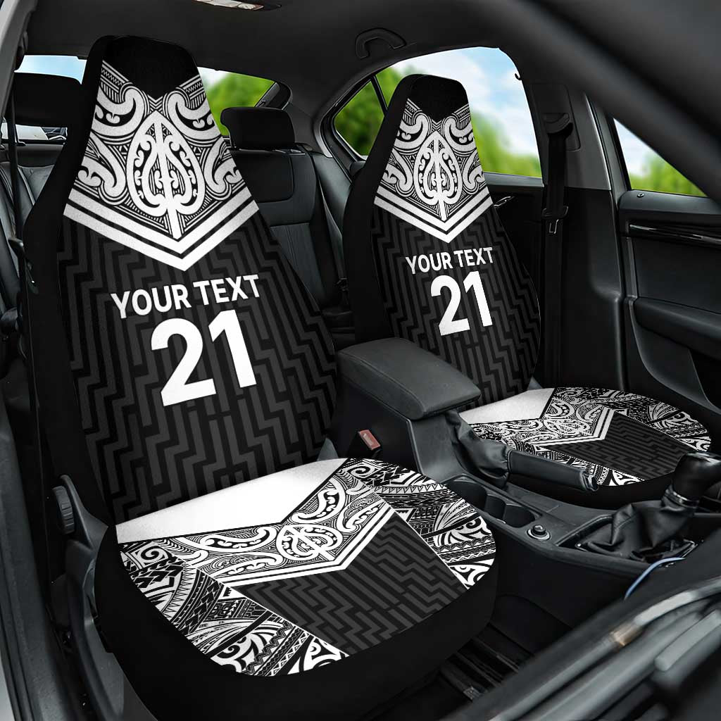 New Zealand Black Fern Custom Car Seat Cover Maori Tukutuku Black-white Motif