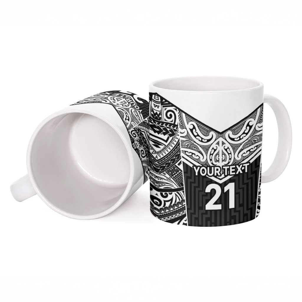 New Zealand Black Fern Custom Ceramic Mug Maori Tukutuku Black-white Motif - Polynesian Pride
