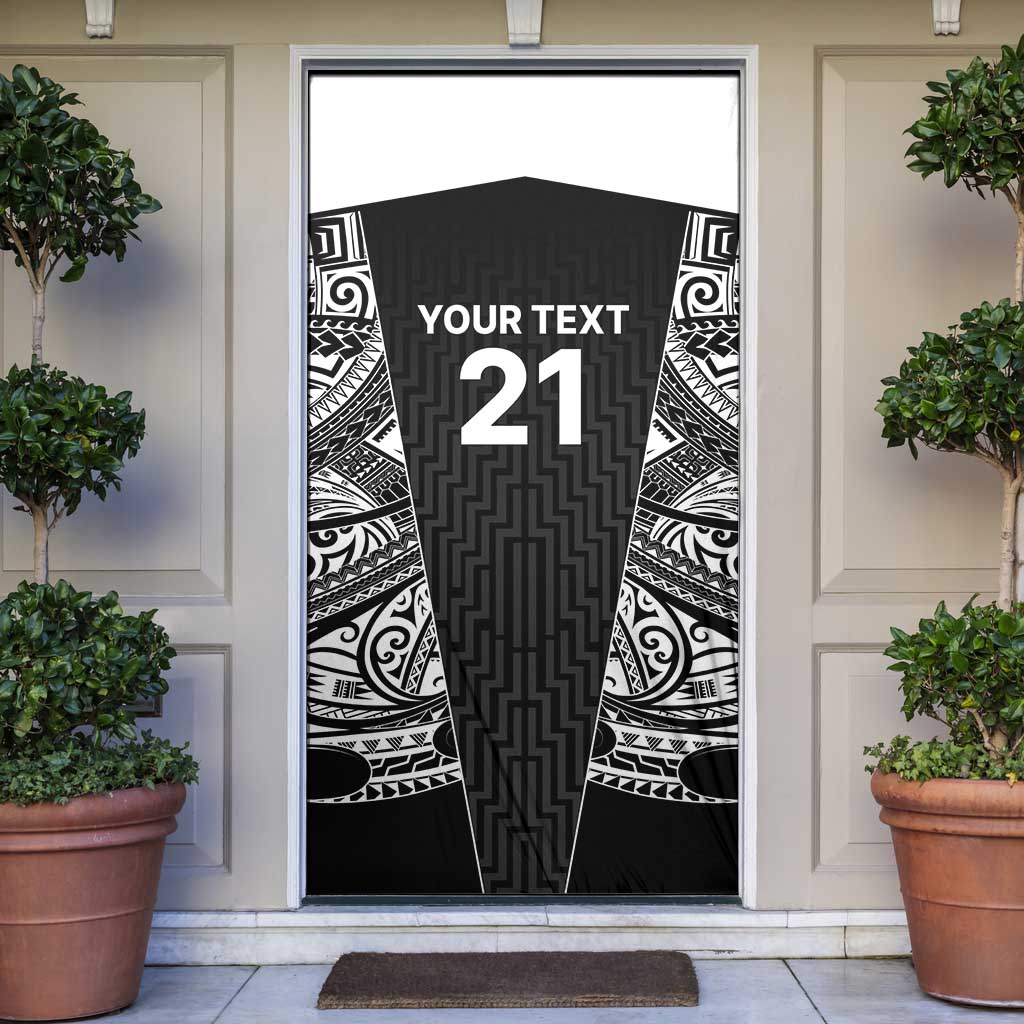 New Zealand Black Fern Custom Door Cover Maori Tukutuku Black-white Motif - Polynesian Pride
