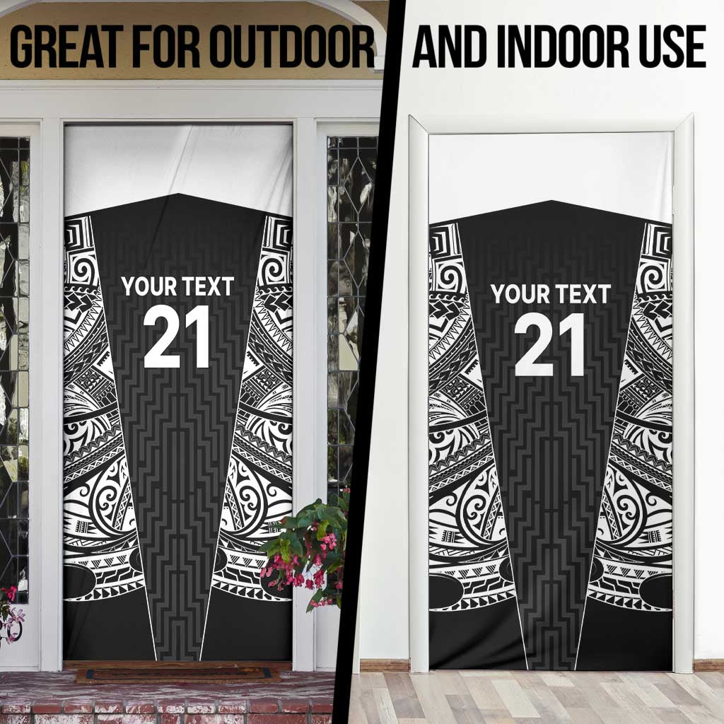 New Zealand Black Fern Custom Door Cover Maori Tukutuku Black-white Motif - Polynesian Pride