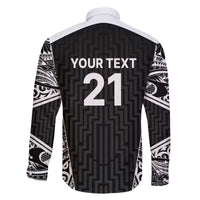 New Zealand Black Fern Custom Family Matching Off The Shoulder Long Sleeve Dress and Hawaiian Shirt Maori Tukutuku Black-white Motif