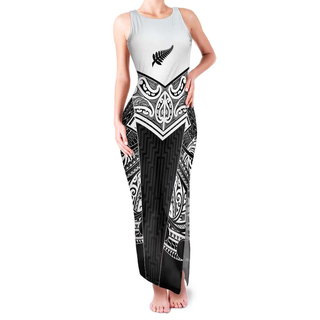 New Zealand Black Fern Custom Family Matching Tank Maxi Dress and Hawaiian Shirt Maori Tukutuku Black-white Motif