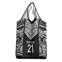 New Zealand Black Fern Custom Grocery Bag Maori Tukutuku Black-white Motif