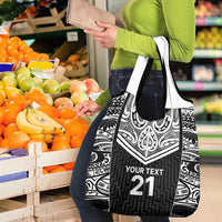 New Zealand Black Fern Custom Grocery Bag Maori Tukutuku Black-white Motif