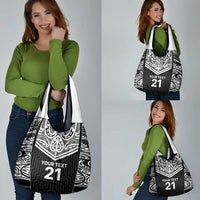 New Zealand Black Fern Custom Grocery Bag Maori Tukutuku Black-white Motif