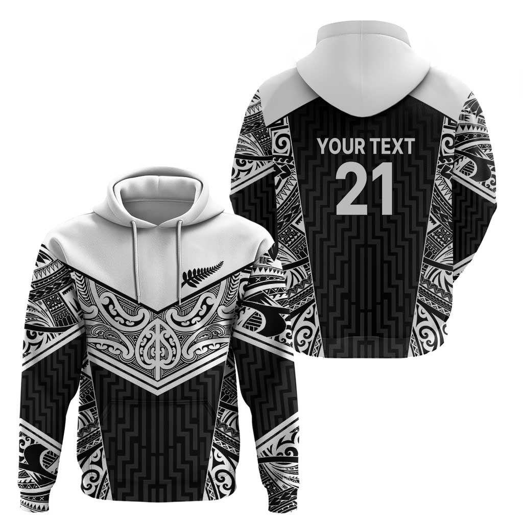 New Zealand Black Fern Custom Hoodie Maori Tukutuku Black-white Motif