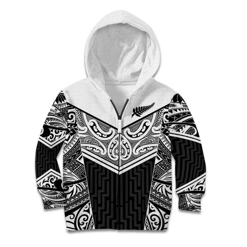 New Zealand Black Fern Custom Kid Hoodie Maori Tukutuku Black-white Motif
