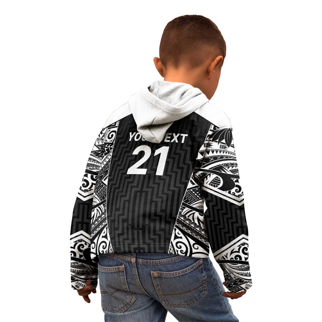 New Zealand Black Fern Custom Kid Hoodie Maori Tukutuku Black-white Motif
