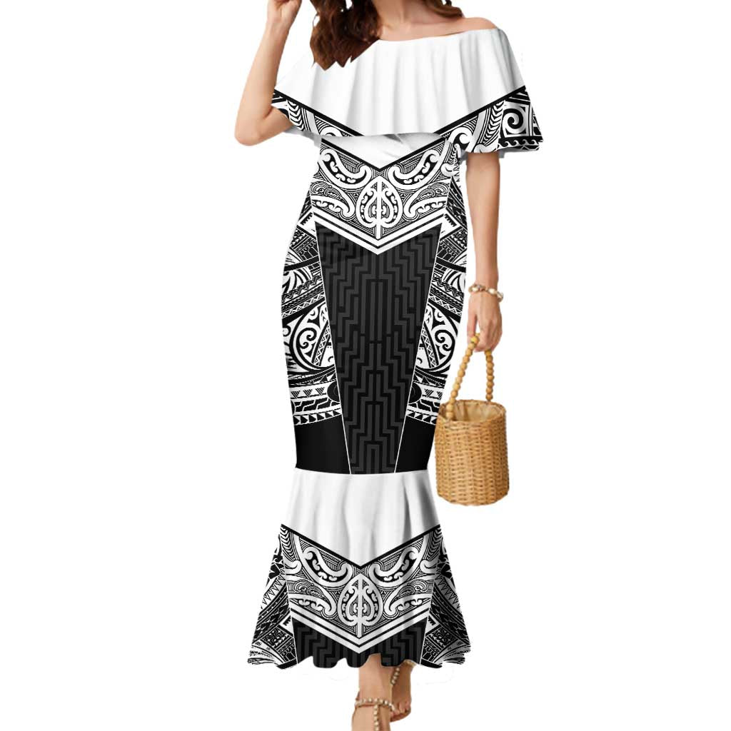 New Zealand Black Fern Custom Mermaid Dress Maori Tukutuku Black-white Motif