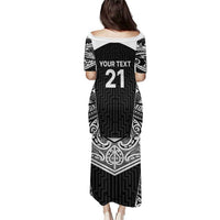 New Zealand Black Fern Custom Puletasi Maori Tukutuku Black-white Motif