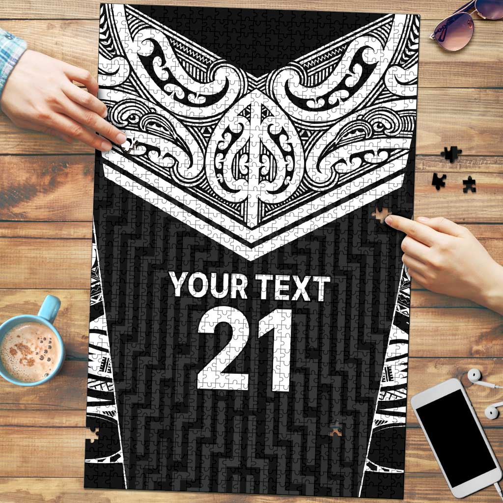 New Zealand Black Fern Custom Puzzle Maori Tukutuku Black-white Motif - Polynesian Pride
