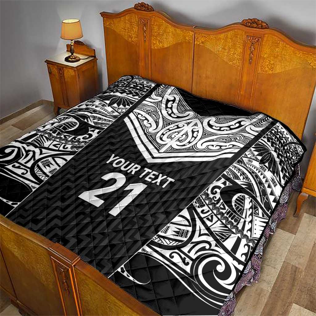 New Zealand Black Fern Custom Quilt Maori Tukutuku Black-white Motif