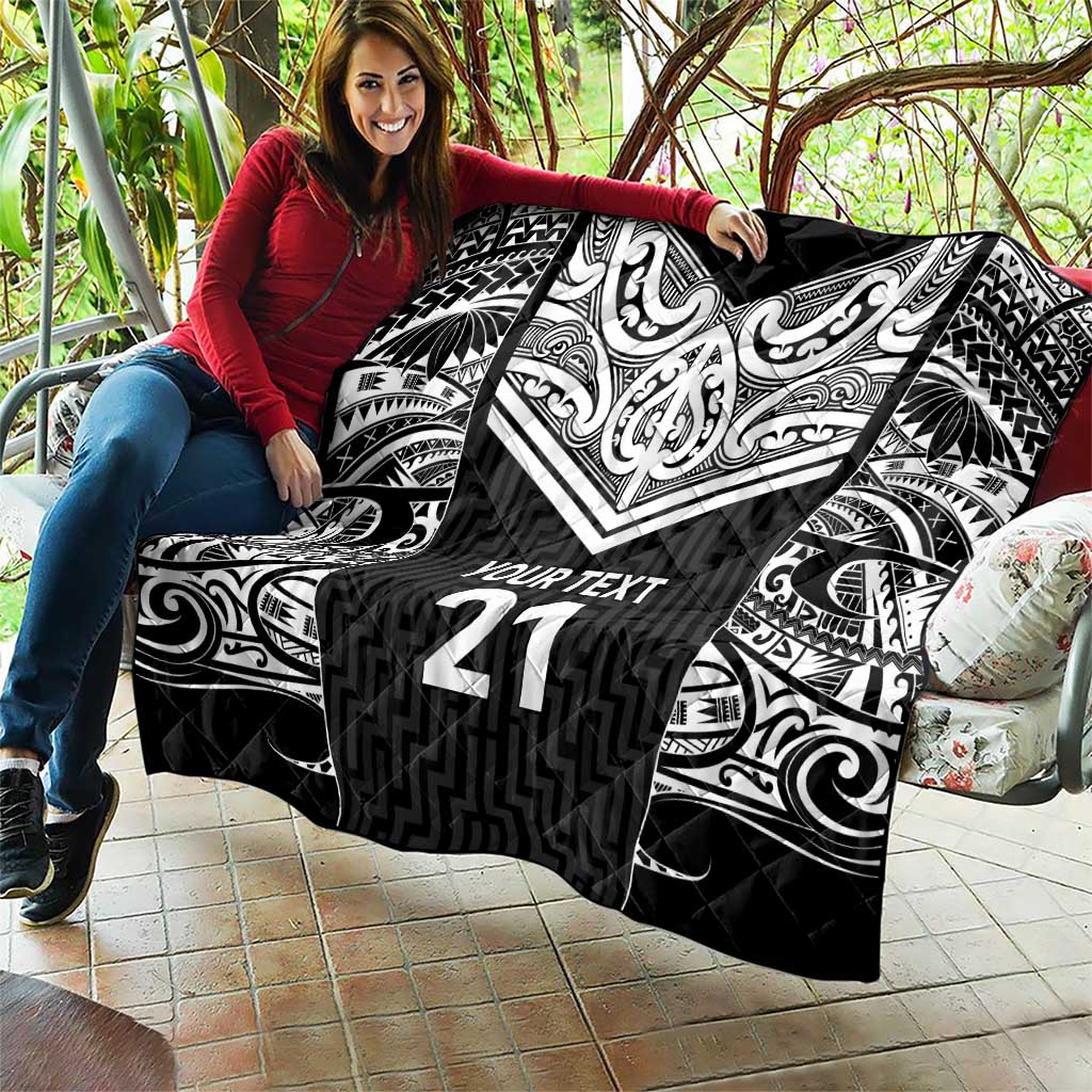 New Zealand Black Fern Custom Quilt Maori Tukutuku Black-white Motif