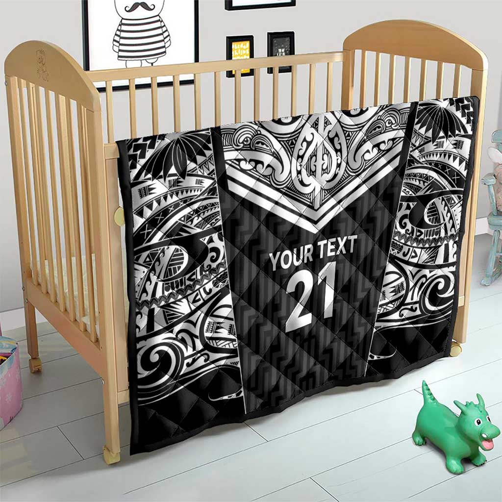 New Zealand Black Fern Custom Quilt Maori Tukutuku Black-white Motif