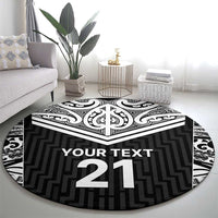 New Zealand Black Fern Custom Round Carpet Maori Tukutuku Black-white Motif