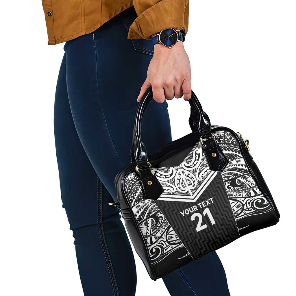 New Zealand Black Fern Custom Shoulder Handbag Maori Tukutuku Black-white Motif