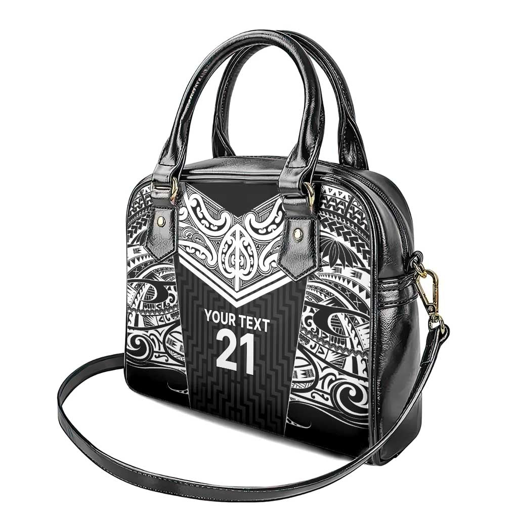 New Zealand Black Fern Custom Shoulder Handbag Maori Tukutuku Black-white Motif