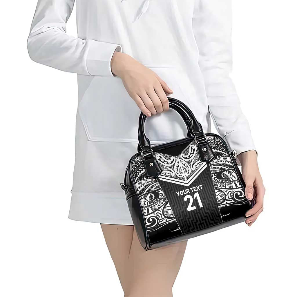 New Zealand Black Fern Custom Shoulder Handbag Maori Tukutuku Black-white Motif