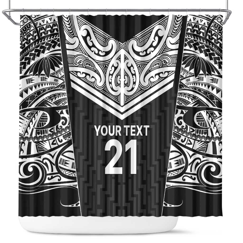 New Zealand Black Fern Custom Shower Curtain Maori Tukutuku Black-white Motif