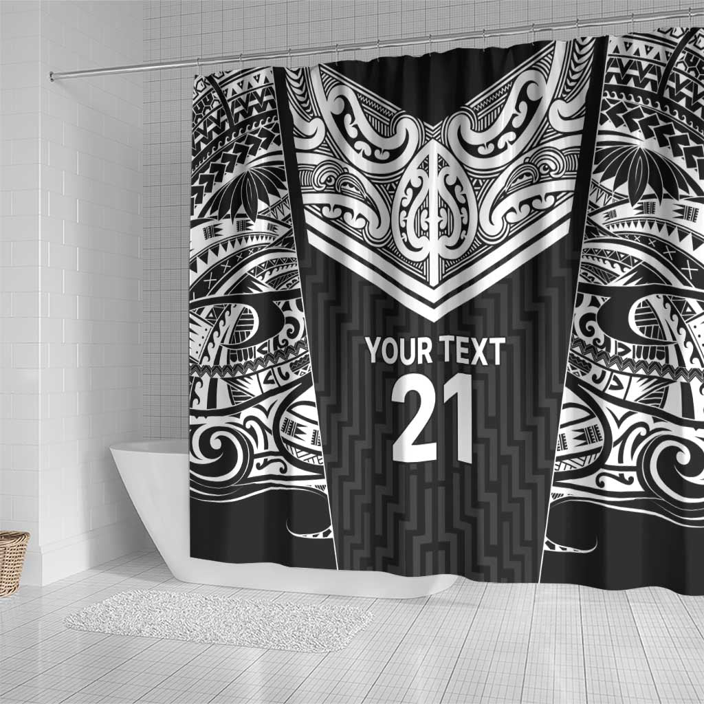 New Zealand Black Fern Custom Shower Curtain Maori Tukutuku Black-white Motif