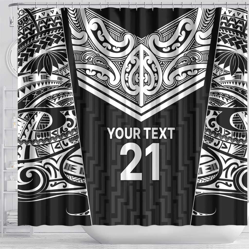 New Zealand Black Fern Custom Shower Curtain Maori Tukutuku Black-white Motif